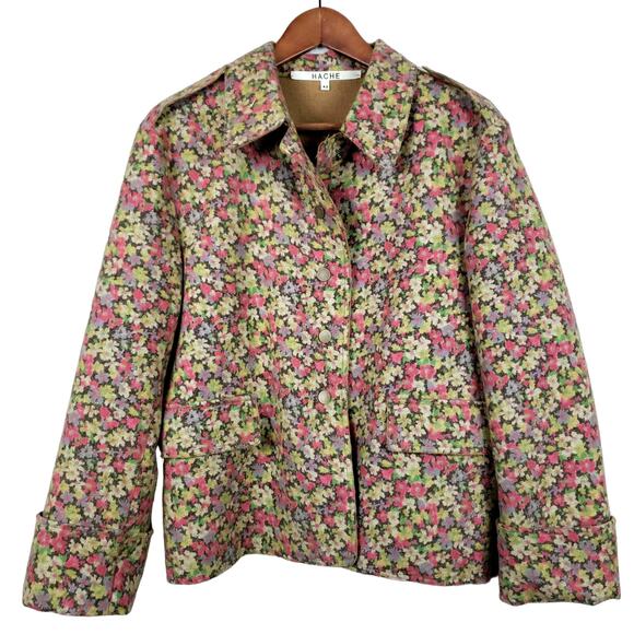 HACHE Floral Print Cashmere Wool Jacket - 42 - Picture 1 of 7